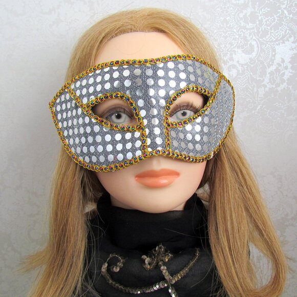 HALLOWEEN MASK, SILVER & GOLD BLING MASKED BALL, MARDI GRAS, CARNIVALE, PARTY - Picture 2 of 3